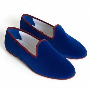 New Gallo Velvet Slip-On Loafers Red Trim Classic Dress Shoe Blue EU 41 (US 8)